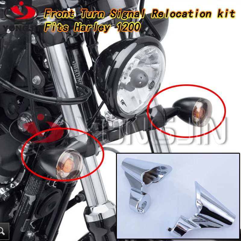Free Shipping 1set Chrome Front Turn Signal Relocation Kit For Harley