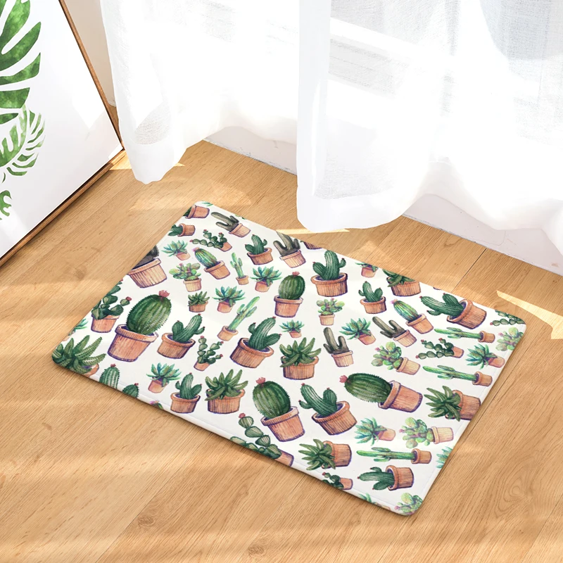 

Cactus Succulents Tropical Plants Printing Mats Entrance Rectangular Washable Doormats Kitchen Carpet Bath Mat 50*80mm