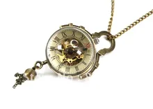 Coupon for wholesale buyer price good quality Chic accessories Steampunk Skeleton bronze glass ball mechanical pocket watch