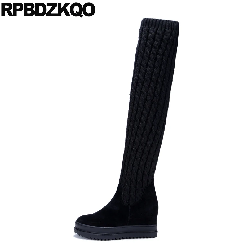 

Flat Over The Knee Size 41 10 Slip On Big Black High Quality Long Platform Shoes Slim Thigh Boots For Plus Women Stretch Chinese