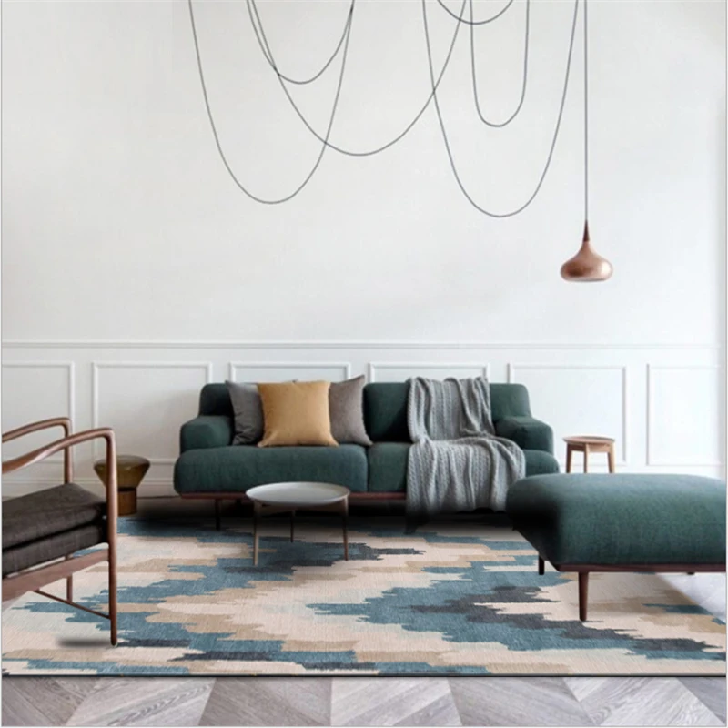 Коврик для гостиной, скандинавский Асимметричный волнистый синий бежевый ковер, коврик для журнального столика, коврик для детской комнаты, Противоскользящий коврик