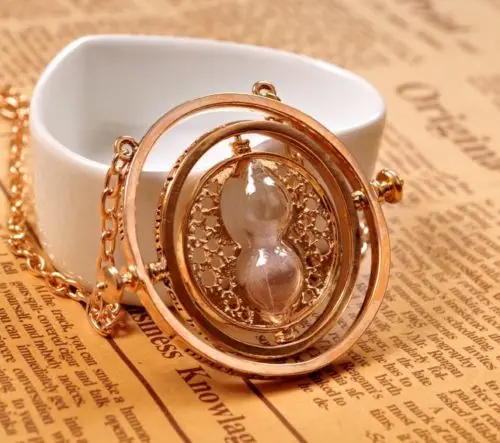 

2 Pieces Set Time Turner Necklaces Hourglass Pendant Hermione Granger Magic Wand Cosplay Costume Props for Women Lady Girl Gift