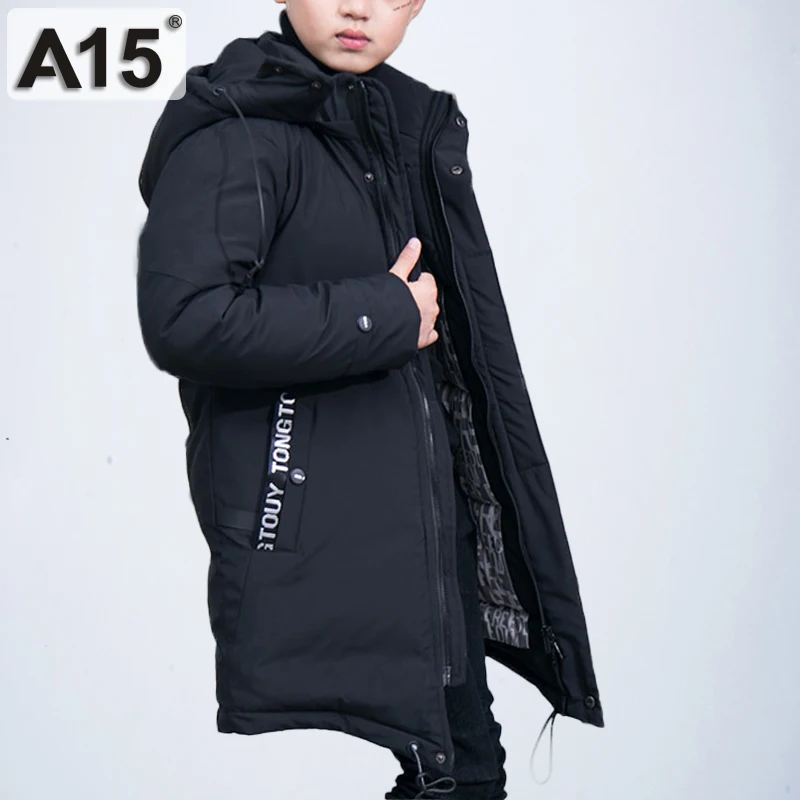 

2018 Russia Winter Boys Long Down Jacket Teenage Boy Warm Thick Cotton Down Parkas Children Hooded Coats Kids Clothes 12 14 Year