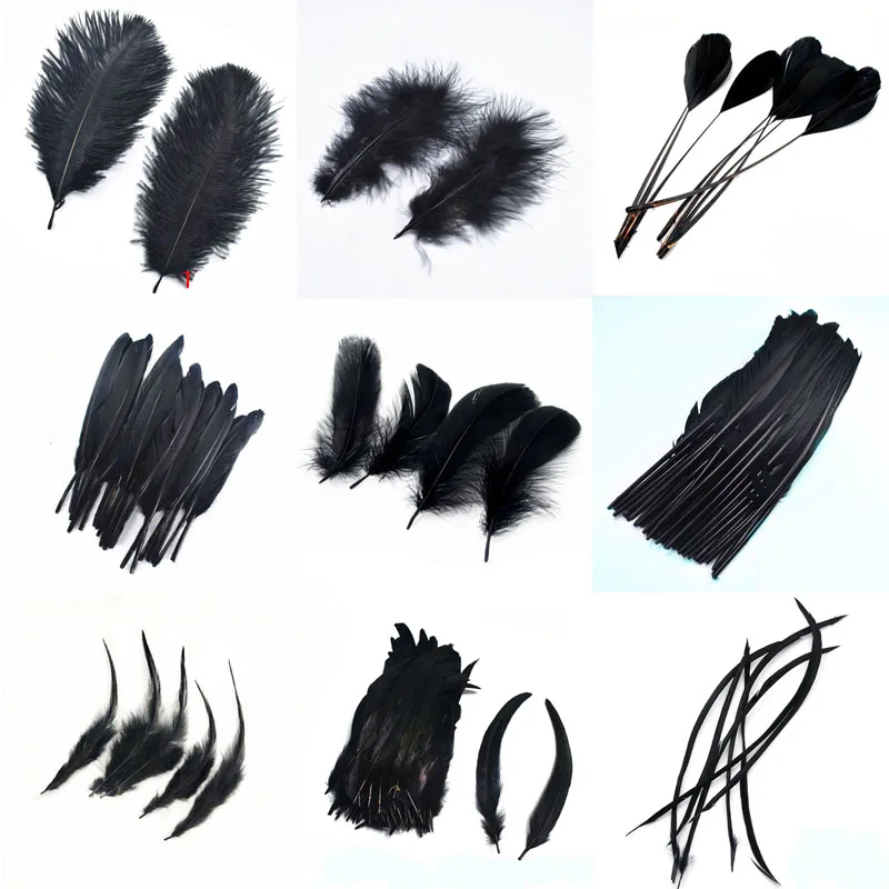 

20pcs Black ostrich Goose Feathers for Crafts DIY Dyed pheasant rooster Feather for jewelry making home plumes Party decoration