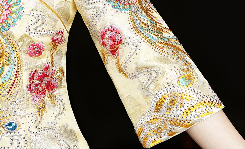 Восточное свадебное платье с драконом Фениксом, платье в традиционном китайском стиле, свадебное платье Qipao, винтажное женское платье
