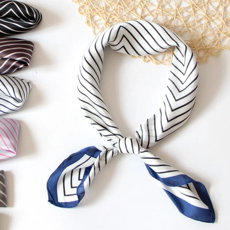 Women Artsy Stripe Thin Square Scarf