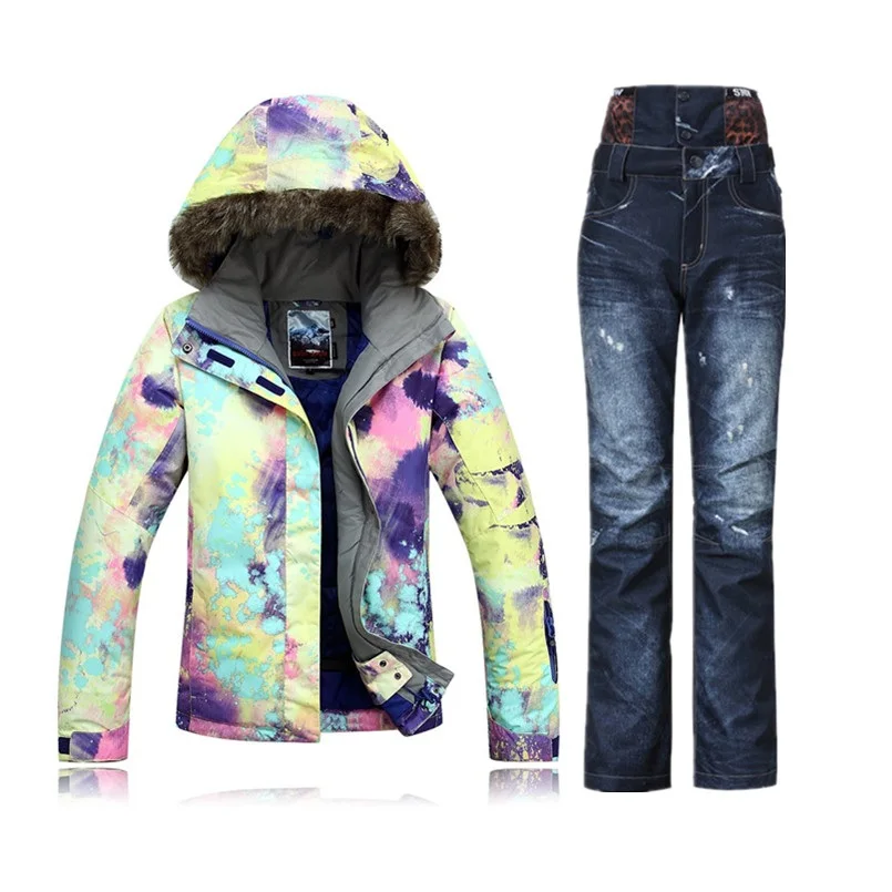 Gsou الشتاء الجبلية التزلج دعوى رخيصة بدلة تزلج الإناث الثلوج مجموعة فيستي تزلج فام على الجليد سترة النساء الدنيم بناطيل تزلج Gsou الشتاء الجبلية التزلج دعوى رخيصة بدلة تزلج الإناث الثلوج مجموعة فيستي تزلج فام على الجليد سترة النساء الدنيم بناطيل تزلج