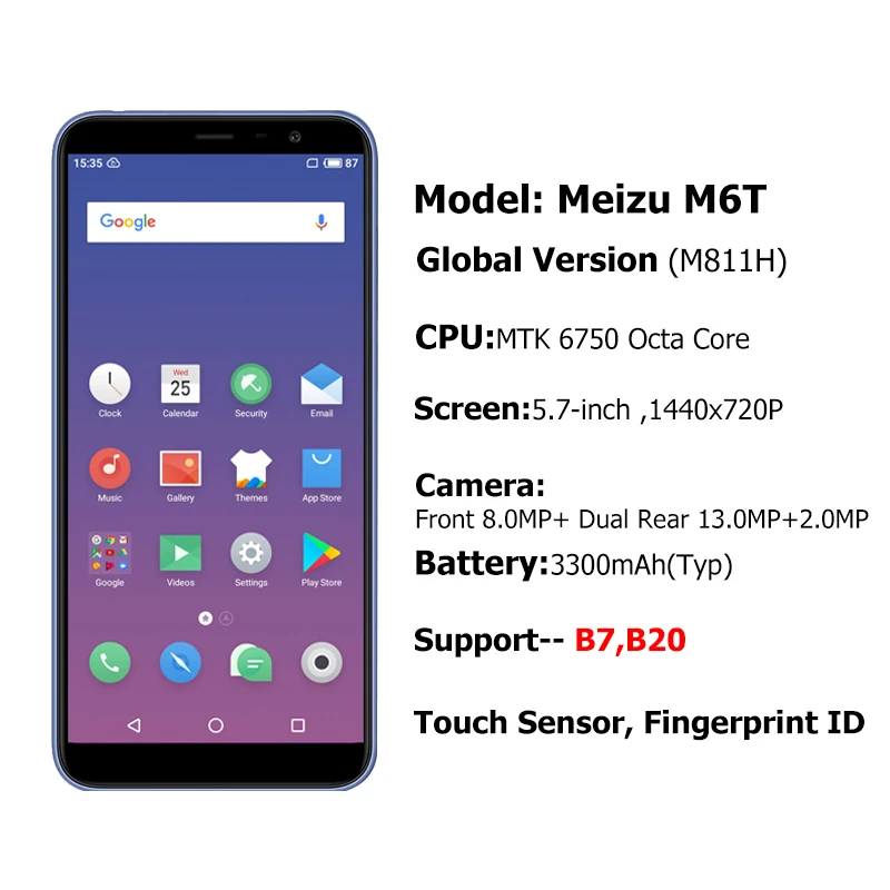 Meizu M6T смартфон с 5 7 дюймовым дисплеем восьмиядерным процессором ОЗУ 2 Гб ПЗУ 16 ГБ