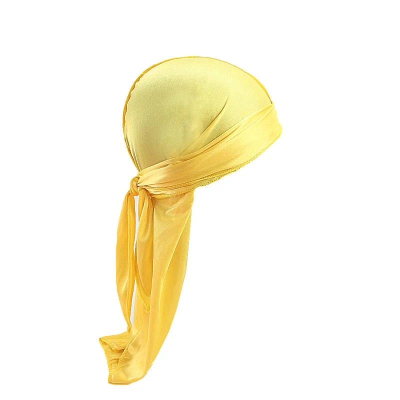 Высококачественные однотонные мужские шелковистые дураги банданы Turban Doo женские атласные дюраг головной убор для байкеров головная повязка, аксессуары для волос - Цвет: Цвет: желтый