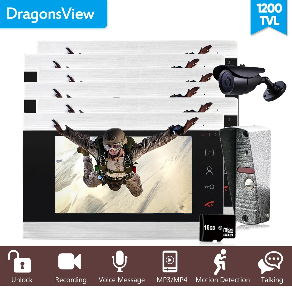 Видеодомофон Dragonsview 7 дюймов дверной звонок с камерой 6 мониторов 1 панель