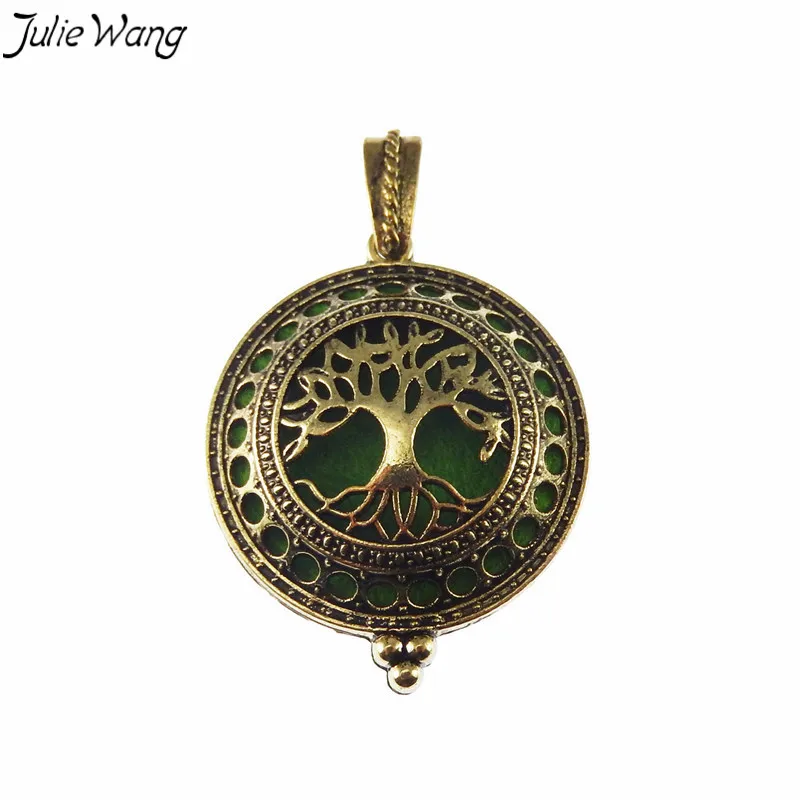 

Julie Wang 1PC Life Tree Hollow Cage Locket Aromatherapy Essential Oil Diffuser Scented Necklace Pendant Fine Women Jewelry