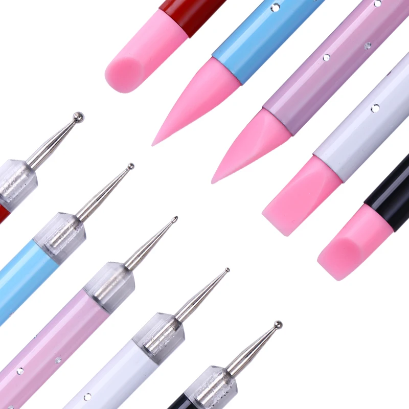 

5Pcs Dual-ended Carving Painting Pen Set Silicone Pink Head Dotting Pen Manicure Nail Art Tool Accessory