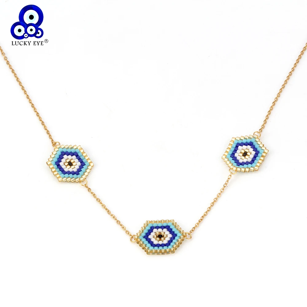 

Lucky Eye Evil Eye Seed Beads Necklace MIYUKI Beadwork Gold Chain Necklaces Delica Female Women Jewelry Handmade Gift EY6236