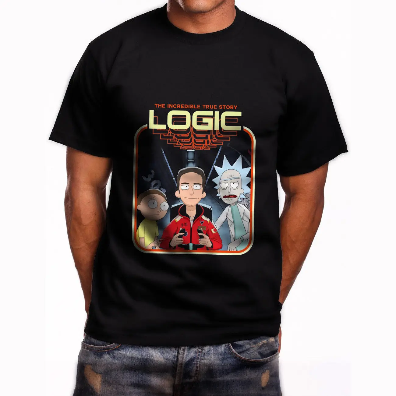 Logic Рик и Морти рубашки для мужские черные Для мужчин Gildan хлопковая Футболка