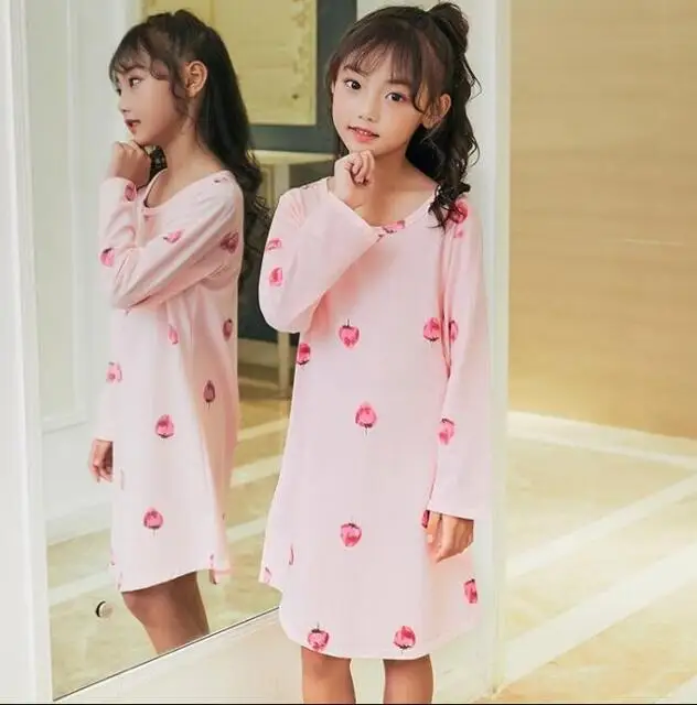 Retail Spring Autumn Big girls Nightgowns Pajamas kids long sleeved nightdress cute cartoon child female baby sleeping Underwear