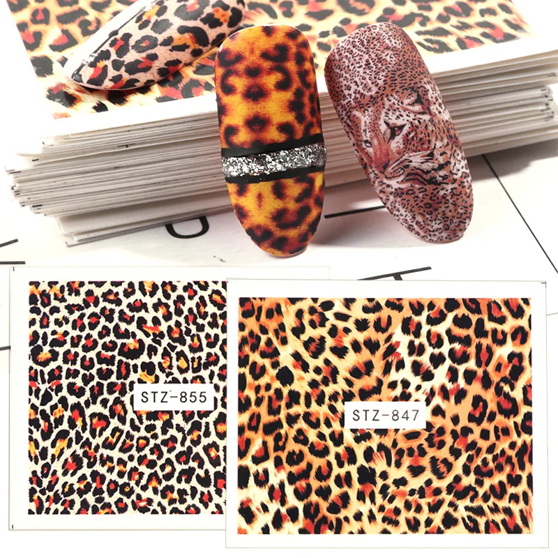 

1pc Leopard Print Stickers For Nails Animal Decals Water Transfer Foils Wraps New Design Tattoo Nail Art Decoration TRSTZ845-855