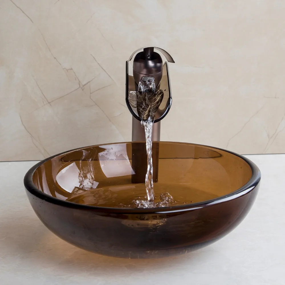 Monite коричневый ванная комната художественное стекло сосуд раковины столешница водопад Туалет для ванной комбинированный латунный набор смеситель кран