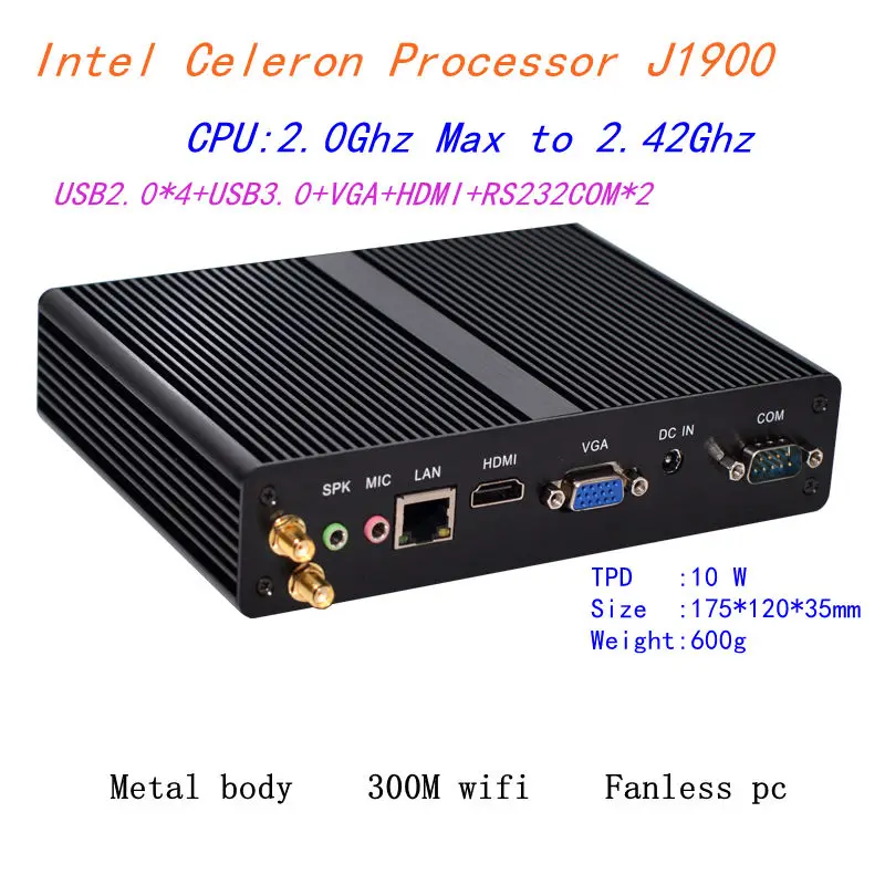 Intel Celeron j1900 Mini PC Windows HDMI VGA Mini PC windows 7 8 OS RS232 COM 1