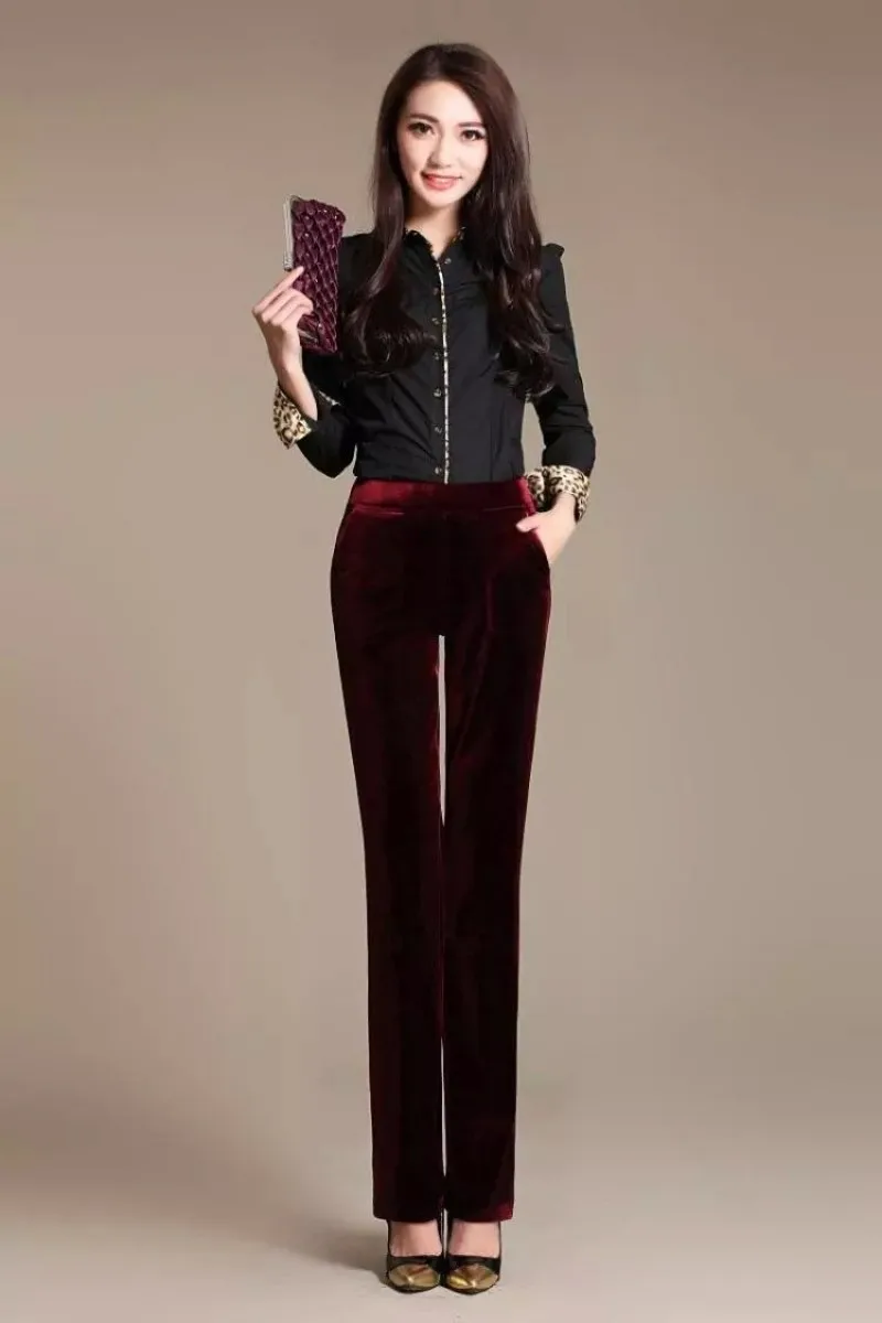 Зимние новые Брендовые женские длинные брюки бархатные брюки прямые со средней талией однотонные бархатные удобные эластичные повседневные брюки