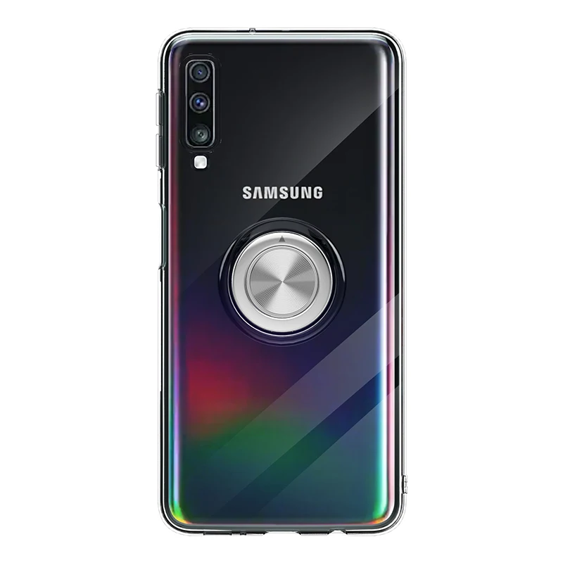 Для samsung Galaxy A10 A20 A30 A40 A50 A70 прозрачный чехол с кольцом для пальцев магнетизм держатель задняя крышка для телефона Coque - Цвет: silver