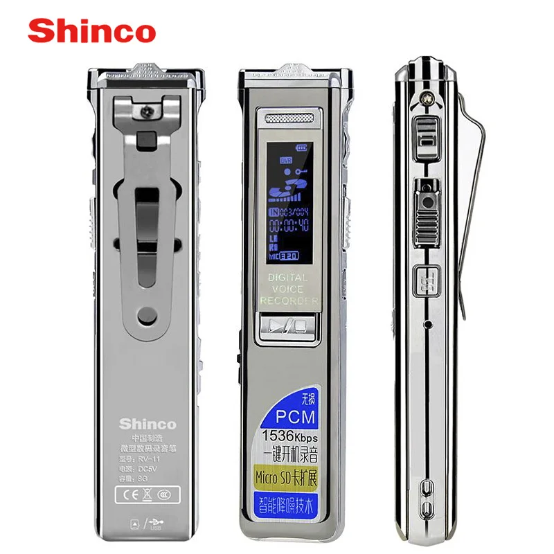 

Shinco RV-11 8gb Voice Recorder Zinc Alloy Stereo Record Digital Voice Recorder Voice Activated Dictaphone Audio Recorder Mp3
