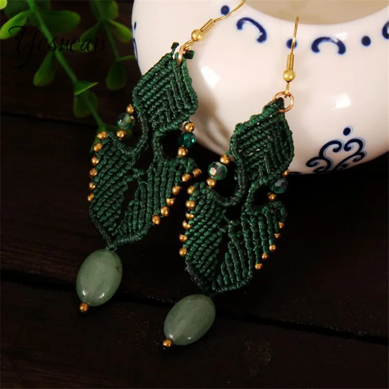 

Yesucan Fashion Female Brincos Jewelry Retro Handmade Weave Rattan Cords Braid Geometric Big Long Drop Earrings For Women Girls