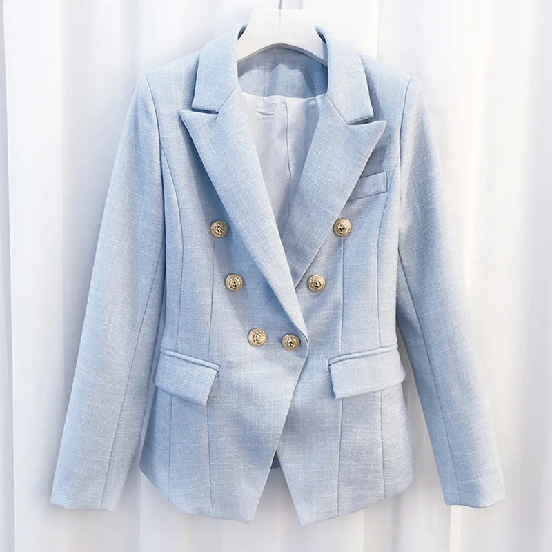 

Newest 2019 Baroque Designer Blazer Women's Breasted Color Gold Metal Lion Buttons Double Blazer Jacket