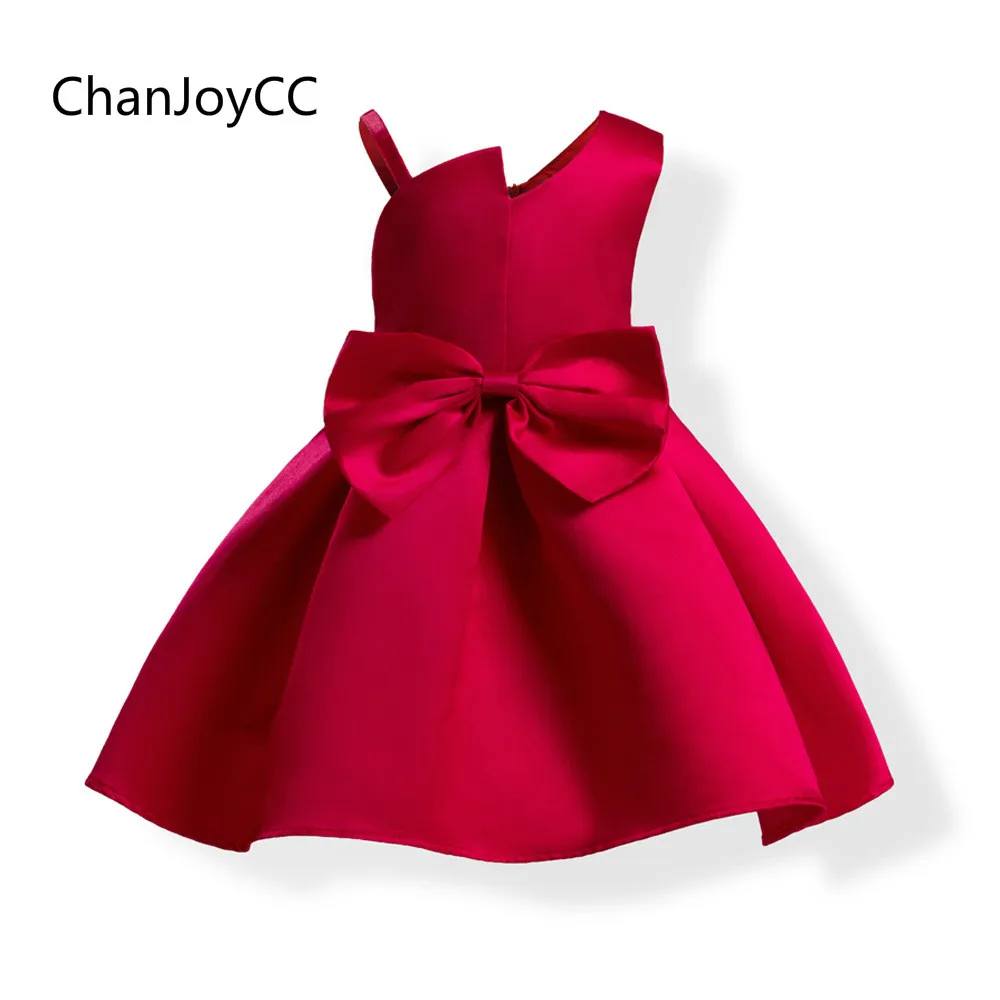 

2017Hot Sale Girls High QualityDress Solid Princess Dress With Bowknot Cotton