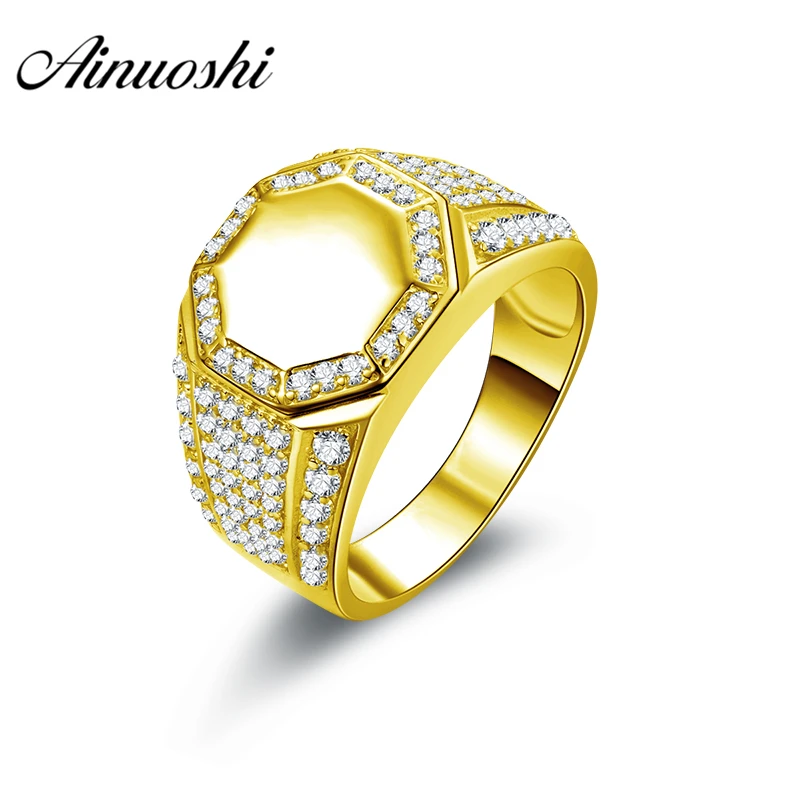 

AINUOSHI Generous Smooth Gold Ring 10K Solid Yellow Gold Octagonal Halo Ring Luxury Engagement Wedding Jewelry 8.9g Wedding Band