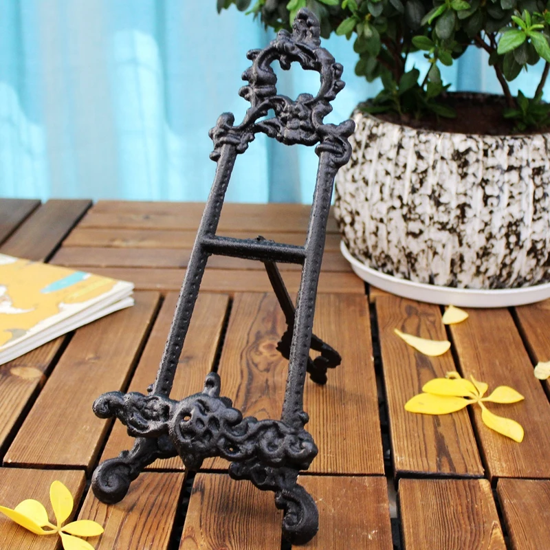 

European Antique Foldable Cast Iron Coffee Bar Menu Brochure Stand Display Holder Bill of Fare Storage Rack Shelf