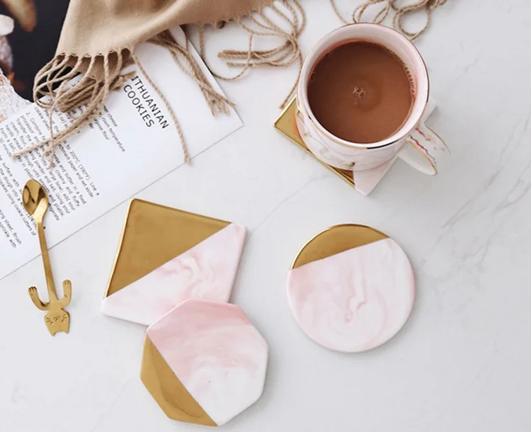 

Marble Gold Coasters Ceramic Coaster Tea Cup Pad Table Mat Round Coaster Coffee Tea Cup Placemats 1pc