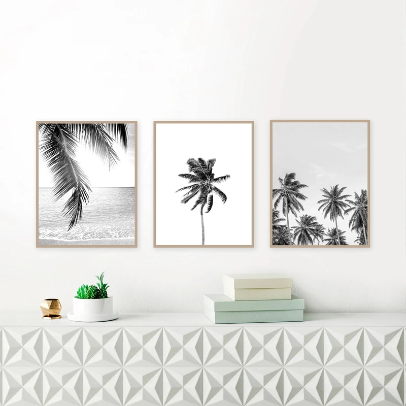 Тропический пальмовый лист Художественный Холст Плакаты принты, тропический Плам дерево фотография картина черно-белая картина домашний Настенный декор