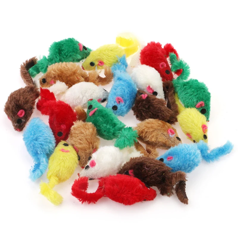 24Pcs/bag Pet Cat Kitten Furry Toy Mice Rattle Mouse  Catnip Interactive Play