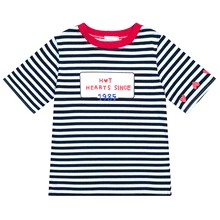 Женская футболка в консервативном стиле, полосатая футболка с буквенным принтом, короткий рукав, хлопок, новинка, женские летние футболки, рубашка, топы с круглым вырезом