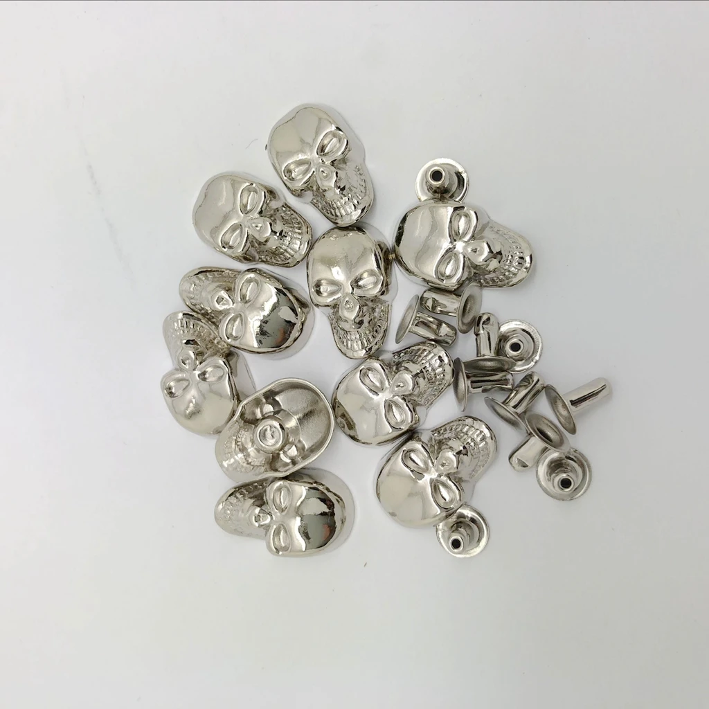  20 Sets Skull Cone Studs Rivets Punk Rock Spikes Shoes Bag DIY Leather Craft Silver