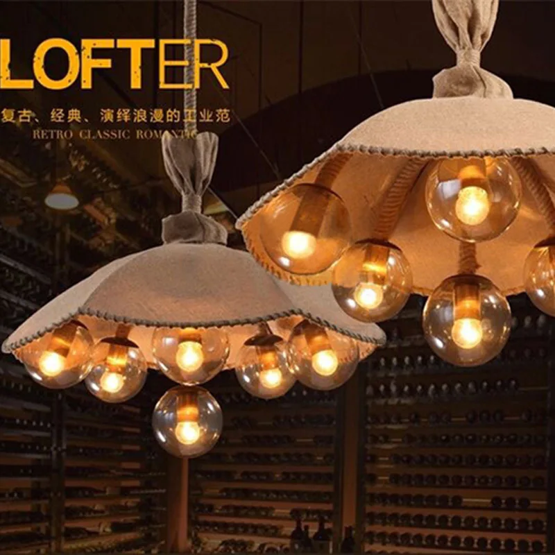 

New vintage pendant lamp American country hemp linen dining room pendant lights clothing bar KTV hall lighting led pendant light