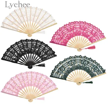

Lychee 1pcs Hollow Lace Hand Fan Multicolor Decorative Folding Fan Pocket Fans Wedding Party Favors Gifts