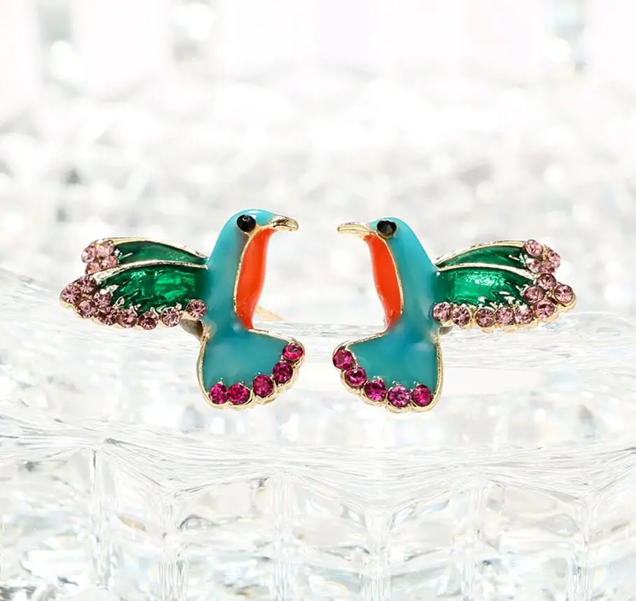 

New Oil dripping birds Earrings Gold Color Stud Earrings for Women Child Sky Bird Earrings Party Gifts Ear Studs