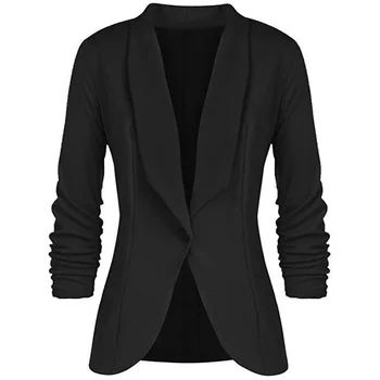 

ROPALIA Women Work Casual Trend Blazers Ladies Slim Single Buckle Pleated Long-Sleeved Solid Color V-Neck Blazers Plus Size