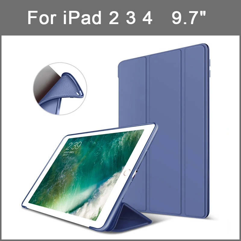 

Case for iPad 2 3 4 PU Leather Silicone Soft Back Trifold Smart Cover for iPad 4 3 2 9.7" Funda Folio Stand with Auto Sleep/Wake