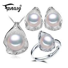 FENASY, ювелирные наборы из натурального жемчуга для женщин, богемное ожерелье с подвеской в виде ракушки, серебро 925 пробы, серьги-гвоздики, вечерние кольца