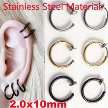 2 шт. ноздрю золото серебристый, черный Поддельные Нос Хооп Кольца клип губ Пронзительный Кольца Серьги в готическом стиле и стиле панк перегородки