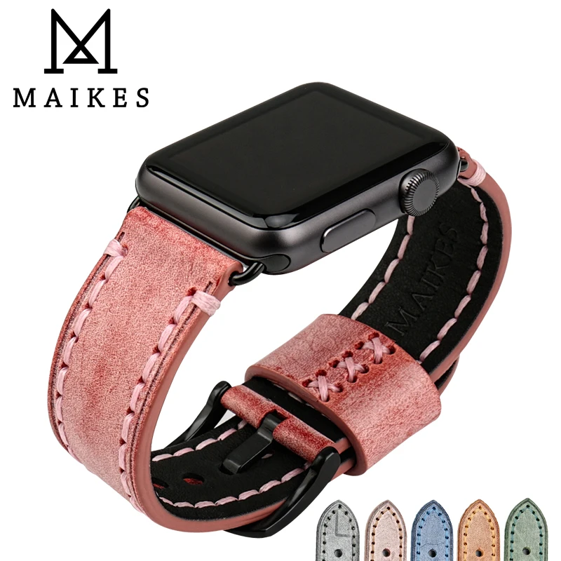 Ремешок для часов MAIKES модный красный кожаный ремешок Apple Watch 44 мм 40 мм/42 38 серия 4 3 2 1 iWatch|watch accessories|watch strapleather