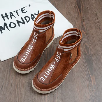 

Japanese Classic Short Boots Female Nice New Soft Bottom Students Flat Bottom Short Boots Nice Literary Retro Socks Ankle Boots