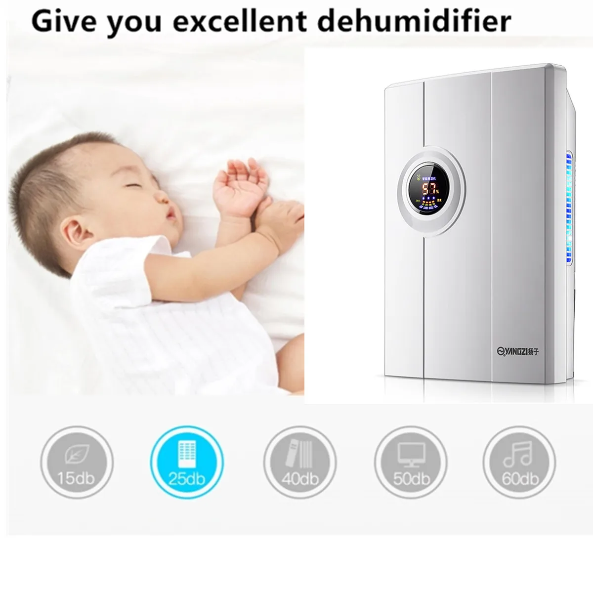 2.2L Air Dehumidifier Mini Air Dryer Electric Machine Temperature Moisture Display Semiconductor Desiccant Absorber Car Home