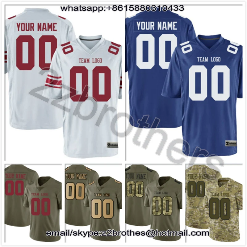 

Factory Wholesale Custom American Football Jersey Design Logo Stitch Embroidered Sew Team T-Shirt New York Draft White Royal Men