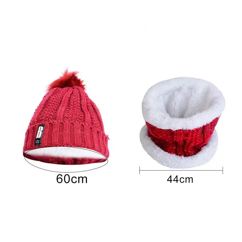 2Pcs Women Winter Scarf Hat Warm Set Solid Knitted Soft Cotton Bib Scarves