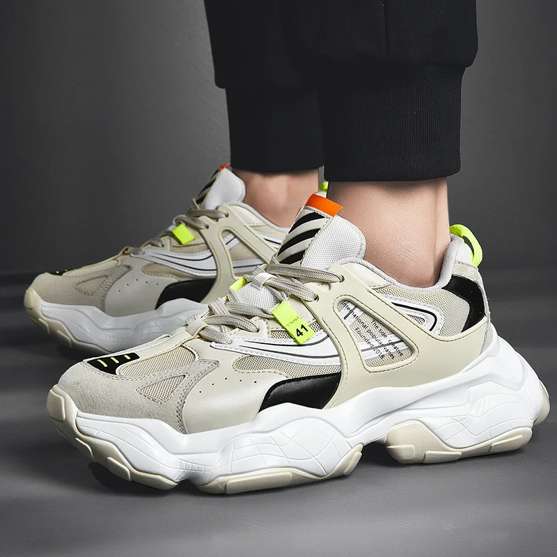 

Popular Autumn Running Shoes For Male Thick Soled Height Increase Men Walking Jogging Shoes Beige Black Men Athletic Sneakers