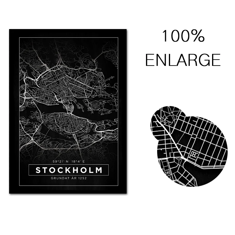 Scandinavian Minimalist Canvas Posters STOCKHOLM Map Nordic Style Wall Art Print Painting Picture for Living Room Decoration