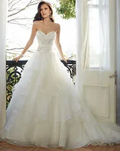 Free Shipping Fairytale Hot Image Fluffy Sweetheart Corset Back Sweep Train Tiered Exotic Wedding Dress With Beadings Y11565